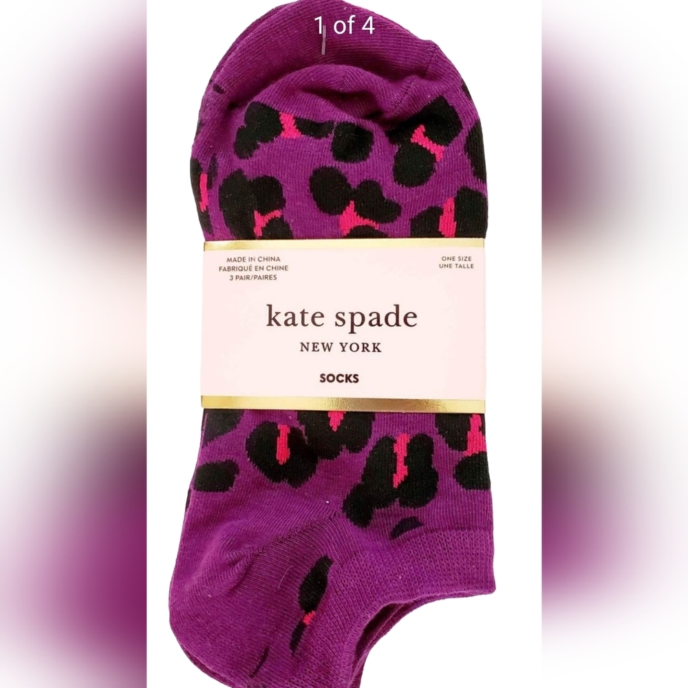 New Women's Kate Spade Purple‎ Cheetah Print No Show Socks 3 Pairs